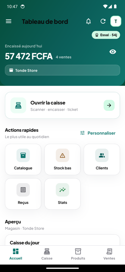 Tableau de bord Doniba sur téléphone